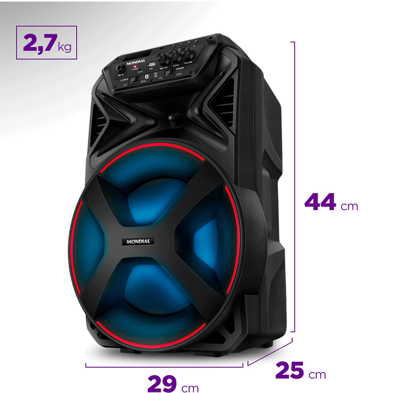 Caixa de Som Amplificada Mondial Connect Partyplus CM-250, Bluetooth, Potência 250W, LED, USB, Rádio FM e Função TWS, Bivolt Preta