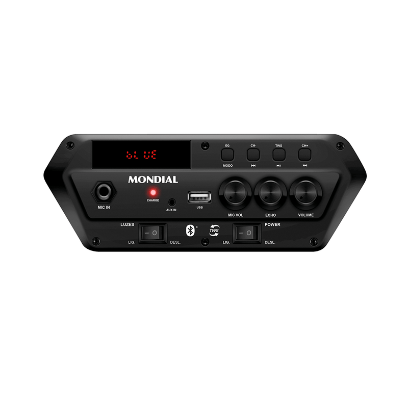 Caixa de Som Amplificada Mondial Connect Partyplus CM-250, Bluetooth, Potência 250W, LED, USB, Rádio FM e Função TWS, Bivolt Preta